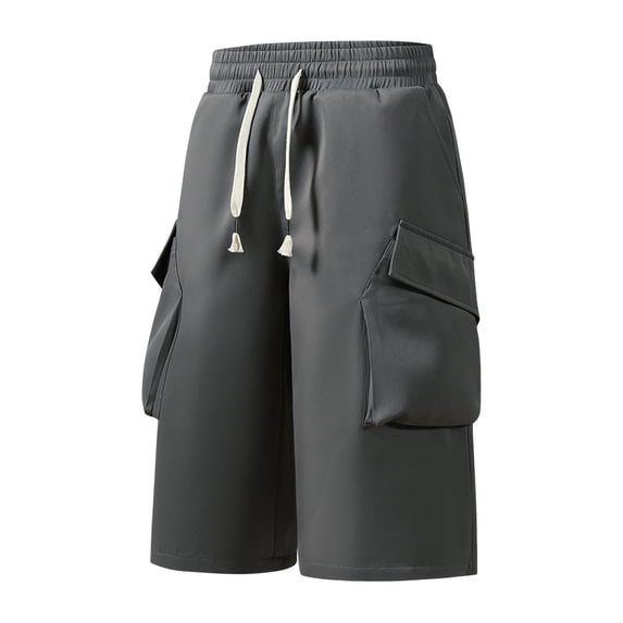 Aimik Relaxed Cargo Shorts for Men Large Flap Pockets Drawstring Waist Mens Casual Shorts Summer Durable Street Shorts for Daily