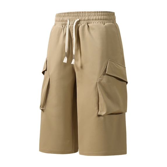 Aimik Relaxed Cargo Shorts for Men Large Flap Pockets Drawstring Waist Mens Casual Shorts Summer Durable Street Shorts for Daily