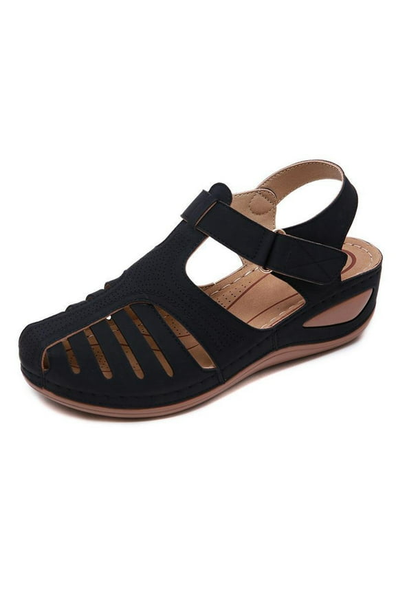 Soft Leather Closed Toe Sandals Vintage Anti-Slip Summer Beach Outdoor Travel Shoes for Women