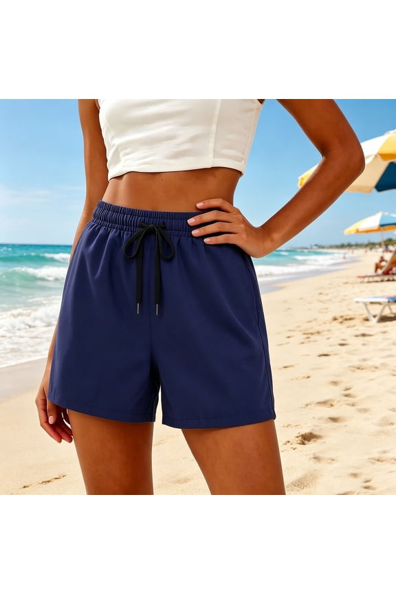Sports Shorts for Women Solid Casual Loose Fit Short Pants with Drawstring and Pockets Stylish Bottoms