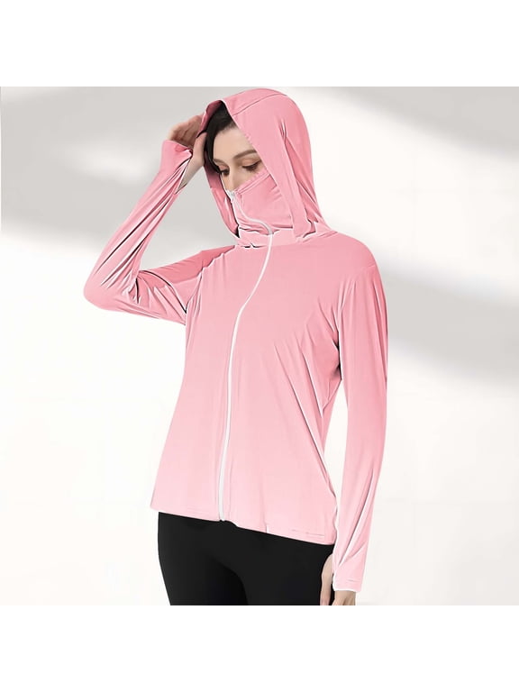 Sun Shirt for Women Upf 50 Long Sleeve Sun Protection Shirts with Hood and Zipper Lightweight Breathable Summer Hiking Shirts