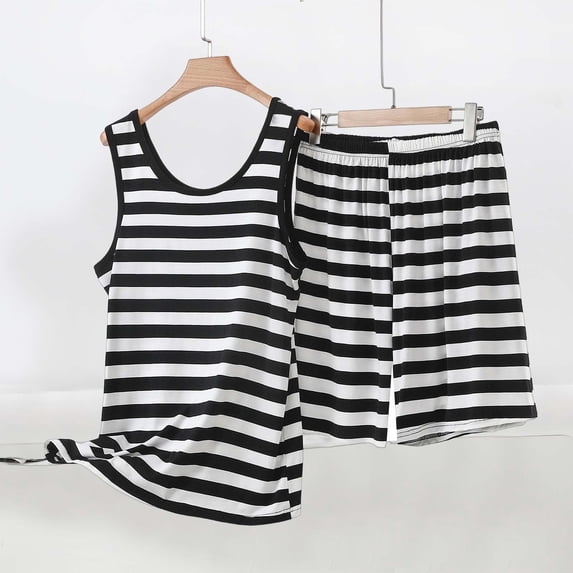 Aimik Two-Piece Set for Women Summer Loose Comfort Womens Sports Sets Casual Sleeveless Tank Tops and Shorts Striped Print Suits