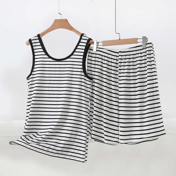 Aimik Two-Piece Set for Women Summer Loose Comfort Womens Sports Sets Casual Sleeveless Tank Tops and Shorts Striped Print Suits