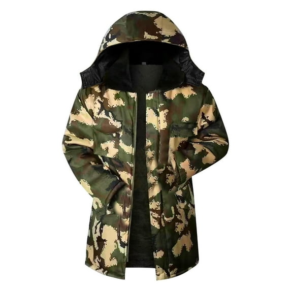 Aimik Up To 65% Off Clearance Men Winter Casual Camouflage Hooded Zipper Pockets Long Sleeve Cardigan Coat Parkas, Christmas-Army Green XL