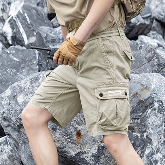 Aimik Vintage Cargo Shorts for Men Patch Detail Drawstring Waist Mens Hiking Shorts Summer Cotton Utility Shorts for Camping