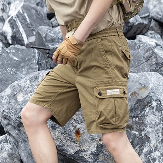Aimik Vintage Cargo Shorts for Men Patch Detail Drawstring Waist Mens Hiking Shorts Summer Cotton Utility Shorts for Camping