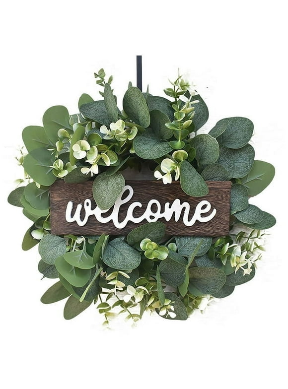 Aimik Welcome Wreath Door Decoration Eucalyptus Leaf Wreath Ideal Spring & Summer Decorating for Indoor & Outdoor Use 12 inch