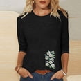 thumbnail image 1 of Aimik Winter Basic Layering Tees for Women Flower Print Relaxed Fit 3/4 Sleeve Light Thermal Daily Wear Tops, 1 of 4