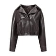 thumbnail image 1 of Aimik Women Faux Leather Jacket Trendy Moto Biker Coat with Lapel Classic Cropped Outerwear for Fall Winter Daily Wear, 1 of 5