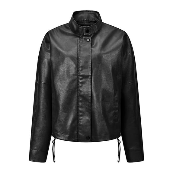 Aimik Women Faux Leather Jacket Trendy Moto Biker Coat with Stand Collar Classic Cropped Outerwear for Fall Winter Daily Wear