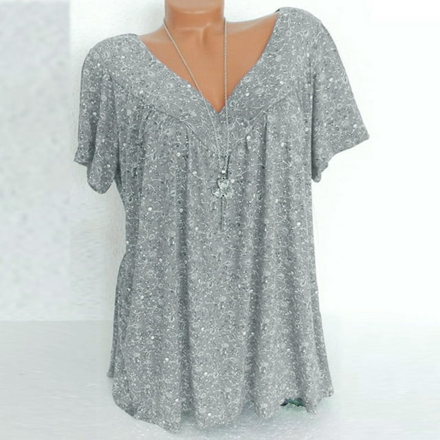 Aimik Women Plus Size V-Neck Tops Ruched Tunic Short Sleeve T-shirt ...