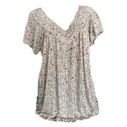 Aimik Women Plus Size V-Neck Tops Ruched Tunic Short Sleeve T-shirt Summer Clothes Casual Tunic Blouse Oversize Camisas De Mujer
