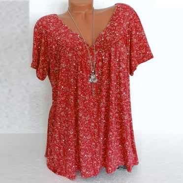 Aimik Women Plus Size V-Neck Tops Ruched Tunic Short Sleeve T-shirt Summer Clothes Casual Tunic Blouse Oversize Camisas De Mujer