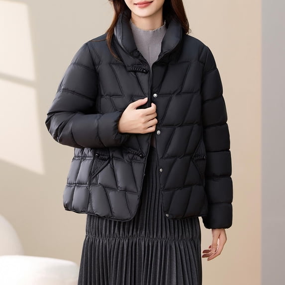 Aimik Women Short Puffer Jacket Lightweight Diamond Quilted Down Coat Closure Warm Winter Outerwear for Daily Wear