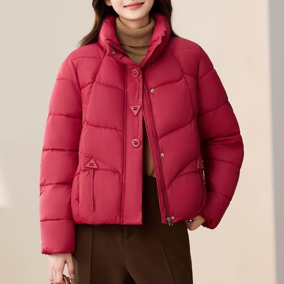 Aimik Women Short Puffer Jacket Lightweight Diamond Quilted Down Coat Closure Warm Winter Outerwear for Daily Wear