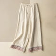 thumbnail image 1 of Aimik Women Solid Color Embroidery Art Style Plus Size Long Pants Summer Fashion Flowing Double Layer Thin Wide Leg Pants, 1 of 5