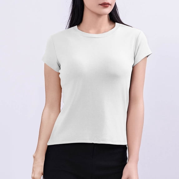Aimik Women's Basic Fitted T-Shirt Summer Solid Color Crew Neck Short Sleeve Slim Daily Tees Soft Stretchy Casual Tee Tops