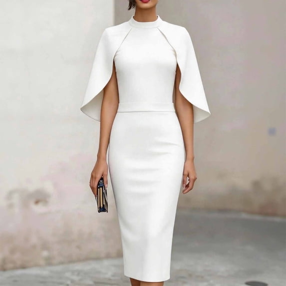 Aimik Women's Cape Sleeve Mock Neck Midi Dress Bodycon Formal Evening Party Workwear Dress Summer Dresses for Women