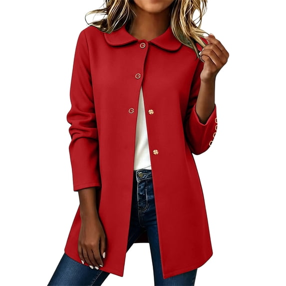 Aimik Women's Casual Button Down Cardigan Coat with Peter Pan Collar Solid Color Jacket for Fall and Winter Outfit