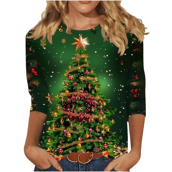 Aimik Women's Christmas Day Graphic Print Short Sleeve Crew Neck Top Holiday Christmas Theme Plus Size Fashion T-Shirt