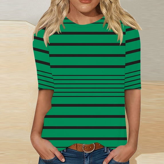 Aimik Women's Classic Horizontal Striped Short Sleeve Crew Neck Tee Basic Versatile T-Shirt for Summer Outfits
