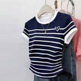 thumbnail image 1 of Aimik Women's Color Block Striped T-Shirt Summer Crew Neck Short Sleeve Slim Fit Top Casual Lightweight Crop Tee, 1 of 5