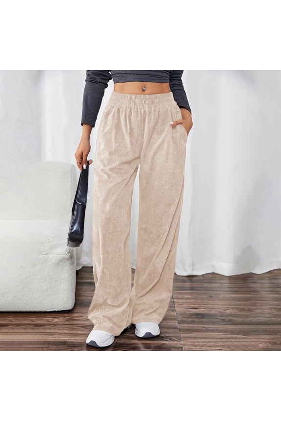 Women's Corduroy Straight Leg Pants Soft Chenille Winter Trousers with Pockets Warm Lounge Pants for Fall Winter