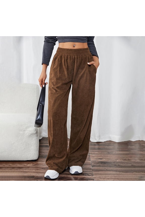Women's Corduroy Straight Leg Pants Soft Chenille Winter Trousers with Pockets Warm Lounge Pants for Fall Winter