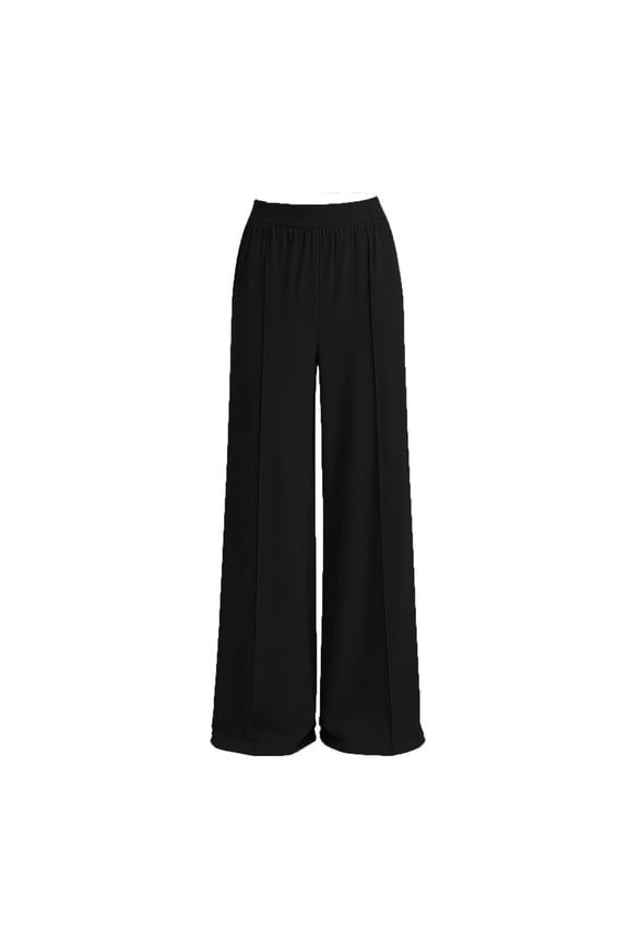Women's Elastic High Waist Wide Leg Pants Casual Loose Trousers with Center Seam Flowy Black Trousers for Daily Wear