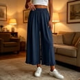 thumbnail image 1 of Aimik Women's Elastic Waist Lace Trim Wide Leg Pants Casual Loose Cropped Trousers with Ruffle Hem Breathable Summer Long Pant, 1 of 6