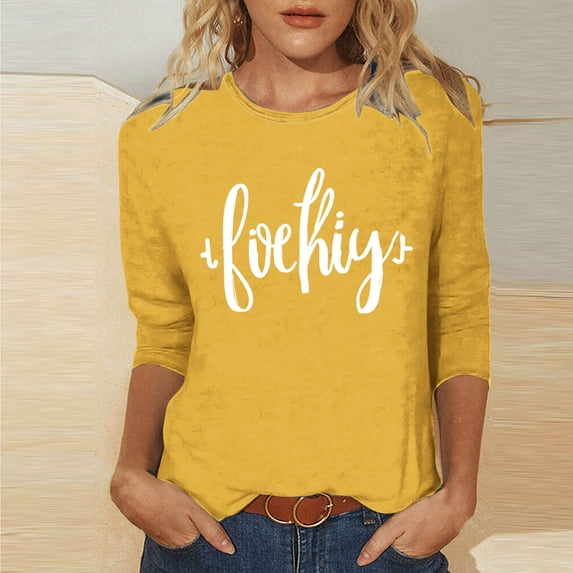 Aimik Women's Fashion Print 3/4 Sleeve T-Shirt Crew Neck Casual Loose Basic Tee Tops Multiple Colors Available