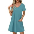 thumbnail image 1 of Aimik Women's Fashion Solid Color Short Sleeve V-Neck Casual Short Dress with Pockets Summer Loose and Comfortable Dress, 1 of 5