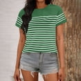 thumbnail image 1 of Aimik Women's Fashion Striped print Tops Round Neck Short Sleeve Casual T-shirt Summer Loose Fitted Tee, 1 of 6