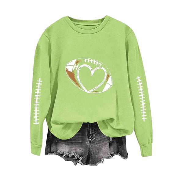 Aimik Women's Football Heart Graphic Sweatshirt Casual Crewneck Long Sleeve Game Day Pullover Top