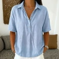 thumbnail image 1 of Aimik Women's Half Button Cotton Blend Shirts Summer Solid Color Turn Down Collar Short Sleeve Tops Loose Lightweight Casual Blouse, 1 of 6