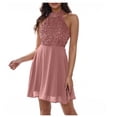 thumbnail image 1 of Aimik Women's Halter Sequin Mini Dress Summer Solid Color Sleeveless Flared Skirt Dress Lightweight Comfort Party Dress, 1 of 4