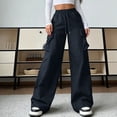 thumbnail image 1 of Aimik Women's High Waist Plus Size Cargo Pants with Drawstring Wide Leg Streetwear Trousers with Multi Pockets, 1 of 6