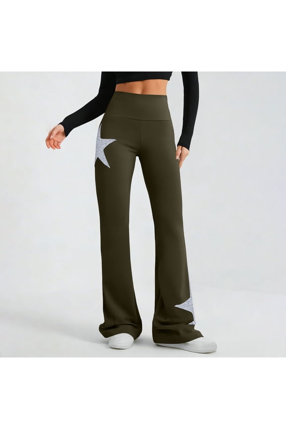 Women's High Waist Star Print Flare Pants Casual Bell Bottom Trousers Stretchy Soft Fabric Pant with Multiple Colors