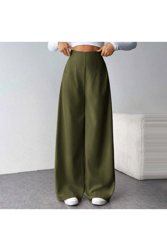 Women's High Waist Wide Leg Pants Seamless Waist Casual Trousers Relaxed Fit Suit Pants Multi Colors Available