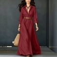 thumbnail image 1 of Aimik Women's Long Sleeve Button Down Maxi Shirt Dress Belted V-Neck Loose Fit Casual Flowy Maxi Dress, 1 of 6