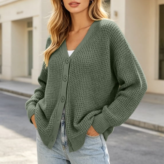 Aimik Women's Oversized Cable Knit Cardigan Open Front Drop Shoulder Sweater Coat