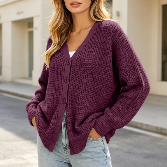 Aimik Women's Oversized Cable Knit Cardigan Open Front Drop Shoulder Sweater Coat