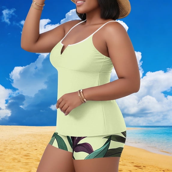 Aimik Women's Oversized Tankini Bathing Suits Cami Top and Printed Shorts Two-piece Beach Bathing Set Summer Modest Swimwear