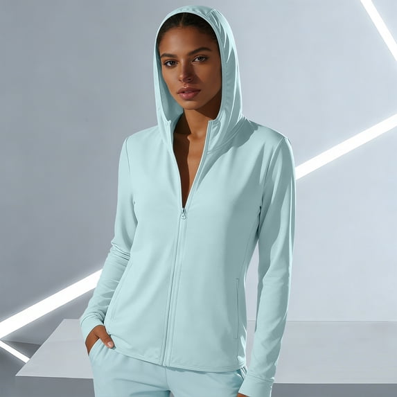 Aimik Women's Plus Size Breathable Sun Protection Jacket Long Sleeve Hooded Casual Jacket Lightweight Comfort Summer Top