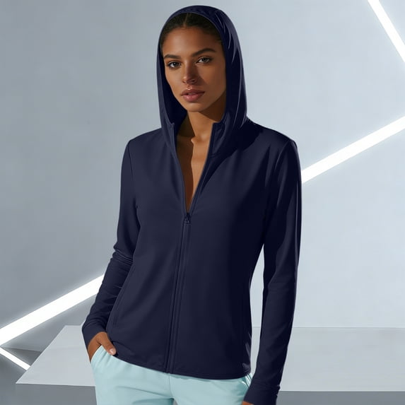 Aimik Women's Plus Size Breathable Sun Protection Jacket Long Sleeve Hooded Casual Jacket Lightweight Comfort Summer Top