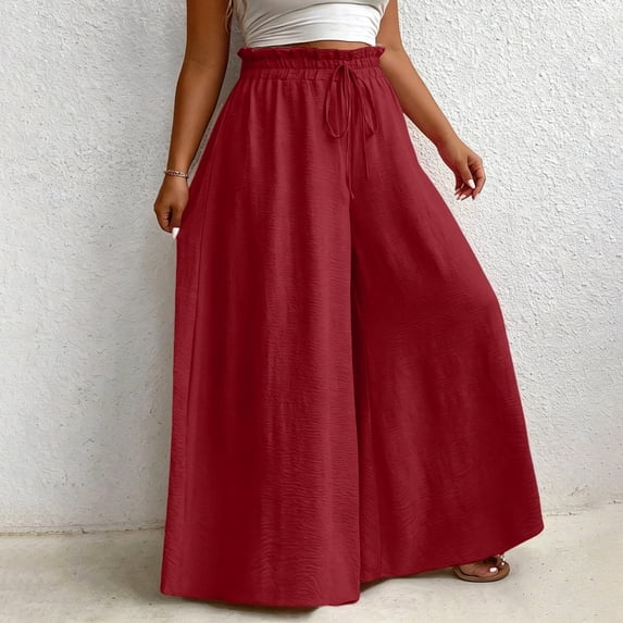 Aimik Women's Plus Size Drapey Casual Pants High-Waisted Stretch Waistband Trousers with Drawstring Breathable Summer Pants