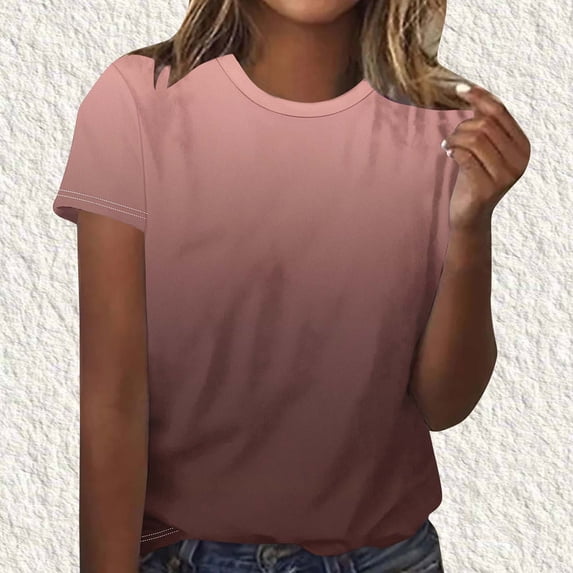 Aimik Women's Plus Size Gradient T Shirt Crew Neck Short Sleeve Casual Blouse Summer Loose-Fit Tee
