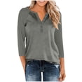 thumbnail image 1 of Aimik Women's Plus Size Henley Tee Summer Solid Button Three Quarter Sleeve Casual Vacation Blouse Comfort Top, 1 of 6