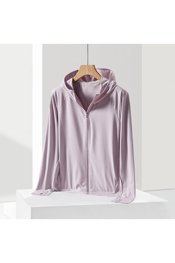 Women's Plus Size Outdoor Shirts Lightweight Breathable Uv-Protective Coat Summer Long Sleeve Hooded Casual Jacket