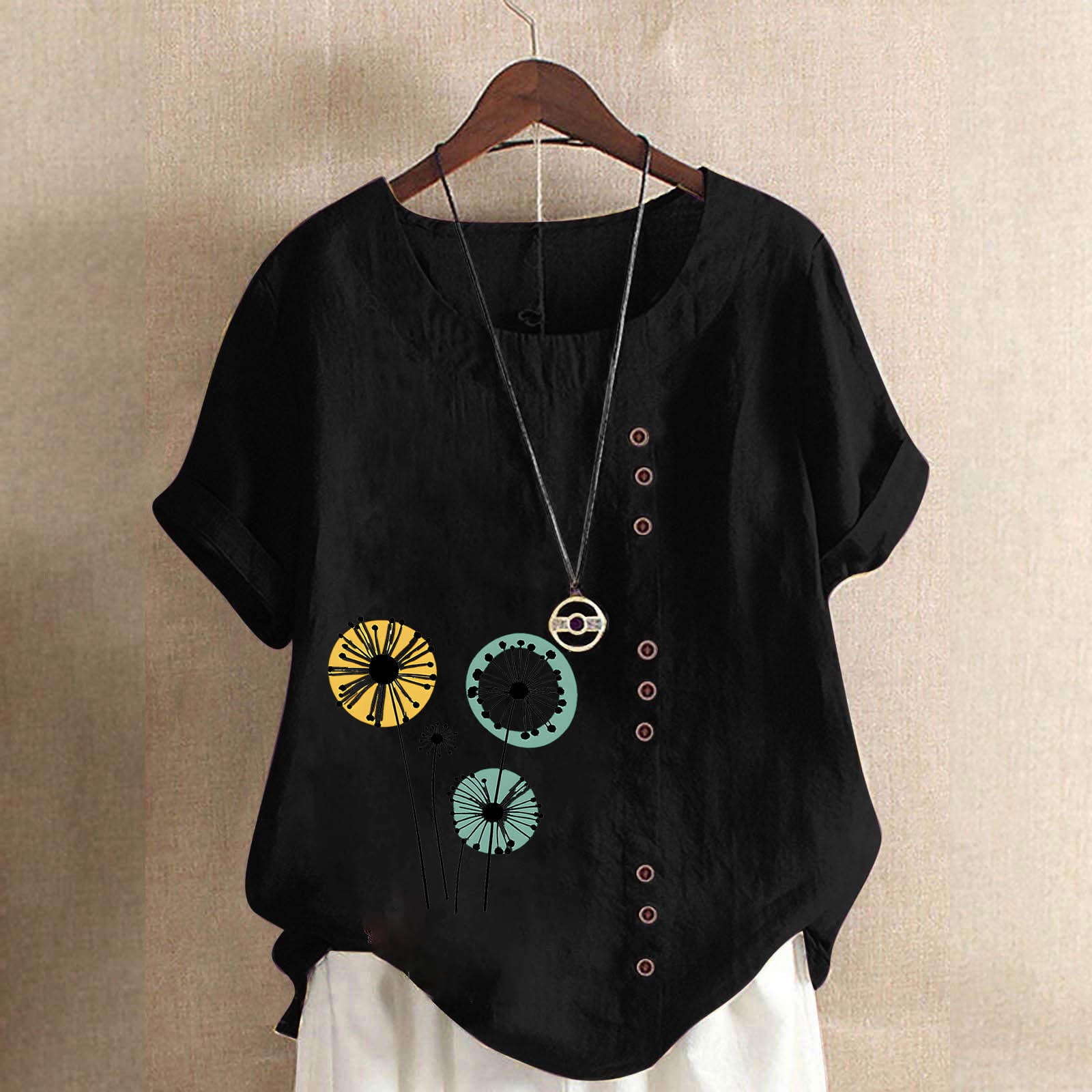 Aimik Women's Plus Size Short Sleeve Blouse Daisy Floral Print Button ...